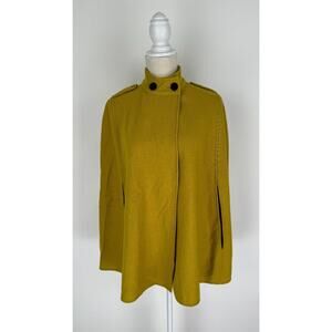 Jones New York Womens Moss Yellow Cape Coat Button Mock Collar Size XS NWT
